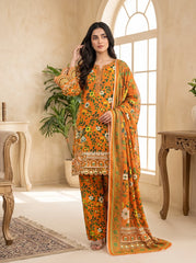 Orange Floral Embroidered 3-Piece Suit