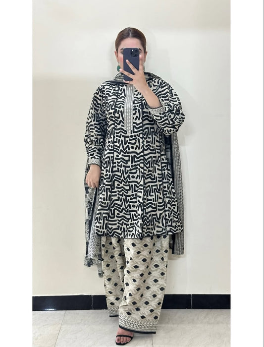 Shees Black Digital Print 2PC Suit STITCHED FOR GIRLS