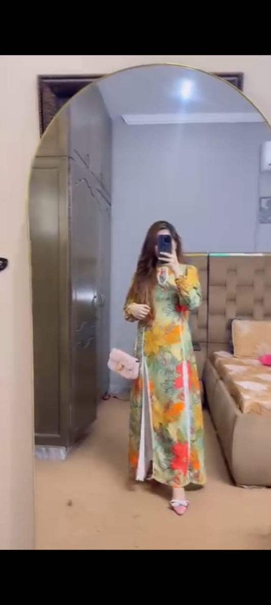 Flower Multi Kaftan Long Length 2 Piece