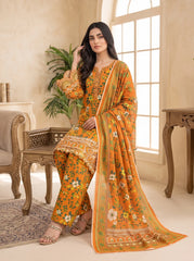 Orange Floral Embroidered 3-Piece Suit